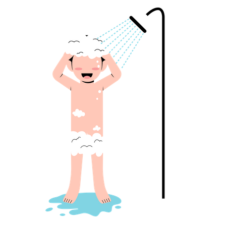 Little Boy Taking A Shower  Illustration
