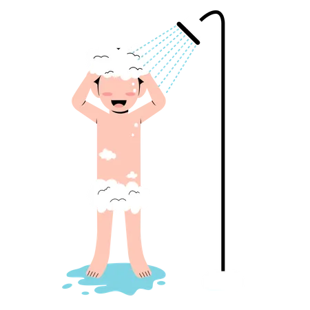 Little Boy Taking A Shower  Illustration