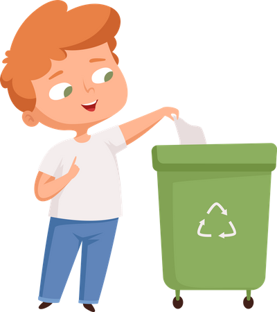 Little boy throwing garbage in bin Illustration
