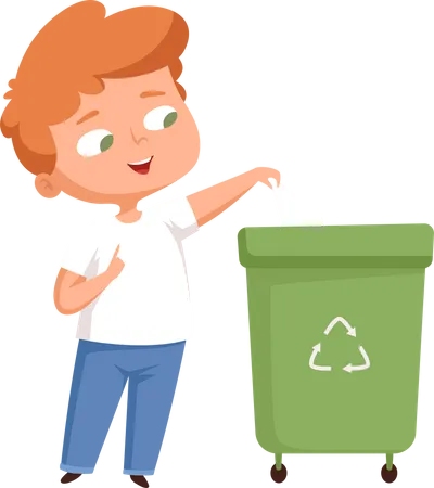 Little boy throwing trash in dustbin Illustration