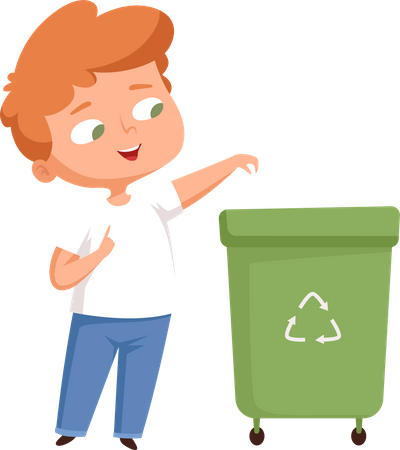 Little boy throwing trash in dustbin  Illustration