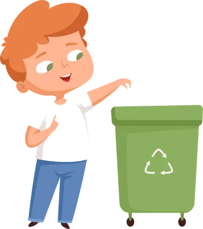 Little boy throwing trash in dustbin  Illustration