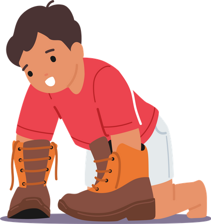 Little boy trying on his father’s shoes  Illustration