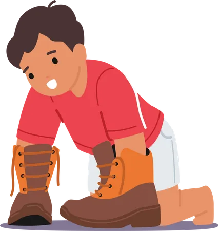 Little Boy Trying On His Fathers Shoes Giving A Glimpse Into His Playful And Imaginative World Concept Of Familial Bonding Or Childrens Footwear Cartoon People Vector Illustration イラスト