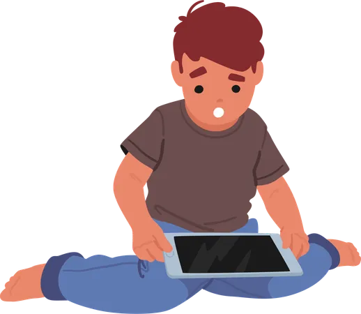 Little boy uses tablet  Illustration