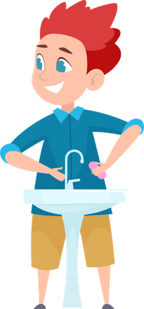 Little Boy Washing Hands  Illustration