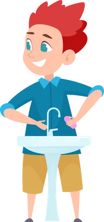 Little Boy Washing Hands  Illustration