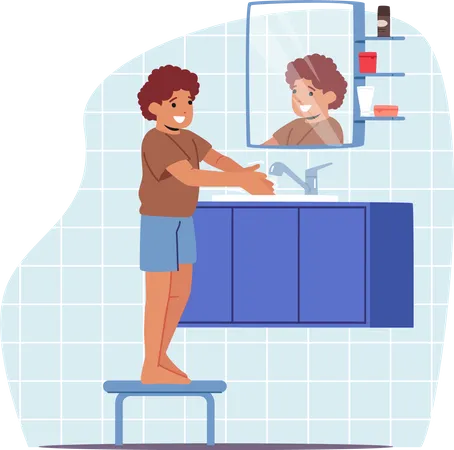Little Boy Washing Hands in Sink Illustration