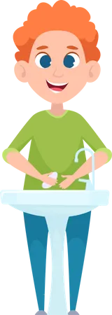 Little Boy Washing Hands In Sink Illustration