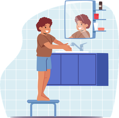 Little Boy Washing Hands in Sink  Illustration