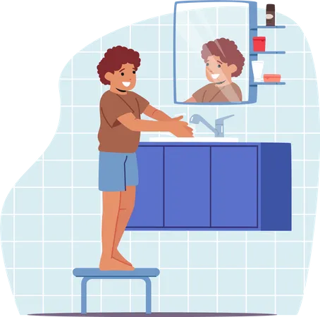 Little Boy Washing Hands in Sink  Illustration