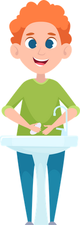 Little Boy Washing Hands In Sink  Illustration