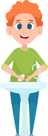 Little Boy Washing Hands In Sink  Illustration