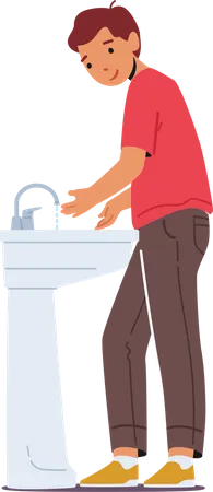 Little Boy Washing Hands in Sink  Illustration