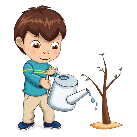 Little boy watering plant Illustration