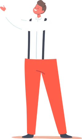 Little Boy Wear Red Trousers on Suspenders and White Shirt Illustration