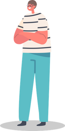 Little Boy Wear Striped T-shirt and Blue Trousers  Illustration