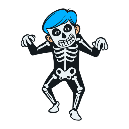 Little boy wearing a skeleton costume  Illustration