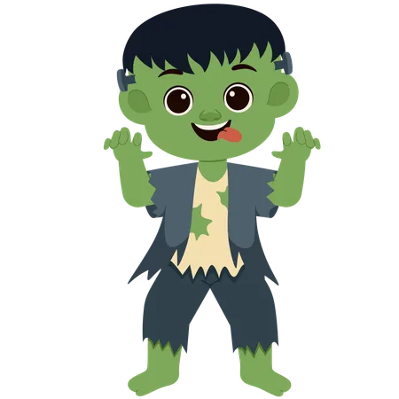 Little boy wearing Frankenstein Costume  Illustration