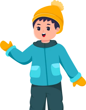 Little Boy Wearing Jacket in Winter Season  Illustration