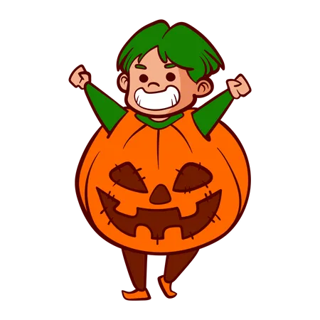 Little boy wearing pumpkin costume  Illustration