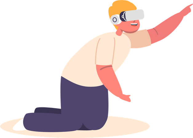 Little boy wearing vr glasses  Illustration