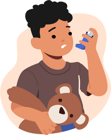 Little boy with asthma  Illustration