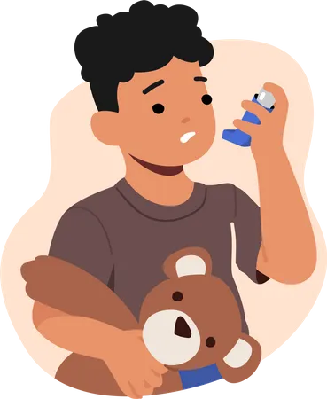 Little boy with asthma  Illustration