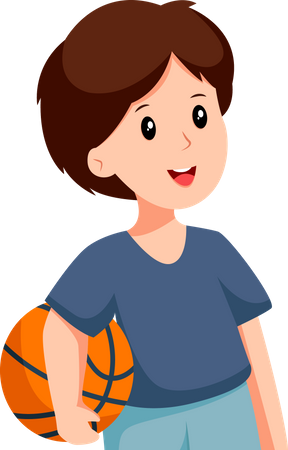Little Boy with Basket Ball  Illustration