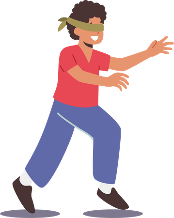 Little boy with blindfold playing hide and seek  Illustration
