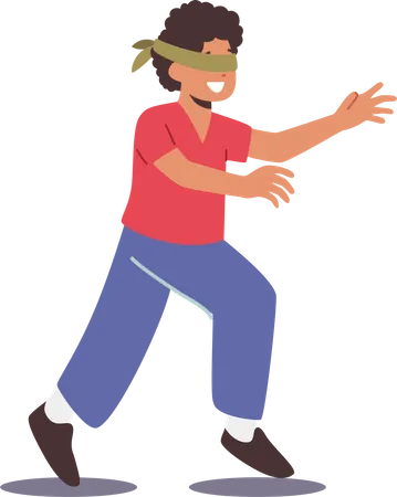 Little boy with blindfold playing hide and seek  Illustration