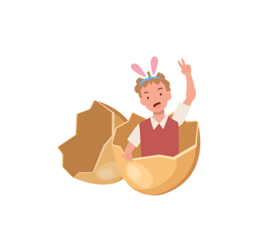 Little boy with bunny ears in the egg shell  Illustration