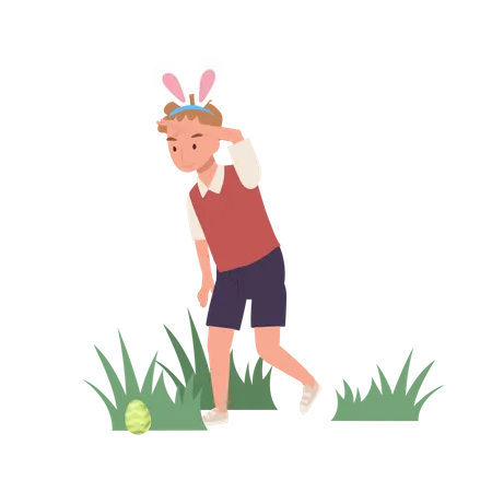 Little boy with bunny ears is finding ,hunting an easter egg Illustration