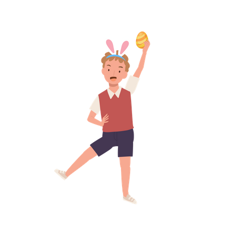 Little boy with bunny ears is happy to found an Easter egg Illustration