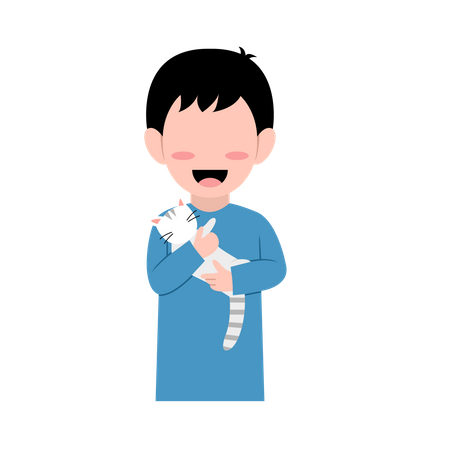 Little Boy With Cat  Illustration