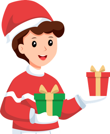 Little boy with Christmas gifts  Illustration
