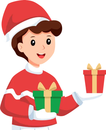 Little boy with Christmas gifts  Illustration