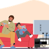 illustration for boy with dad playing video games