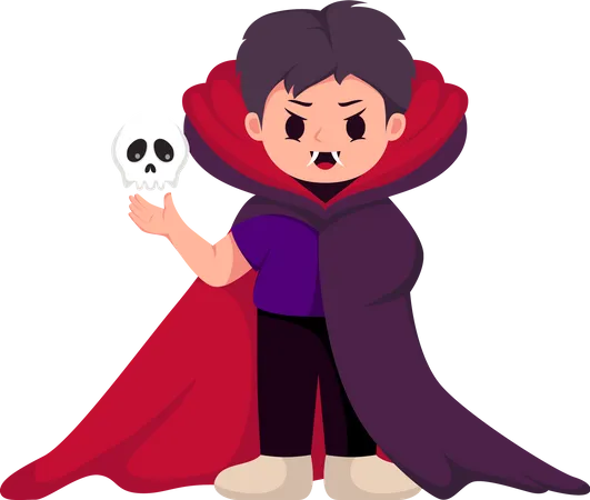 Little Boy with Dracula Costume Illustration