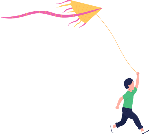 Little boy with flying kite Illustration