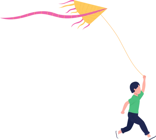 Little boy with flying kite Illustration