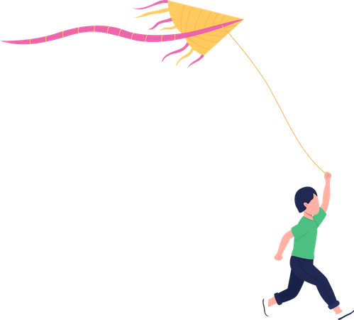 Little boy with flying kite  Illustration