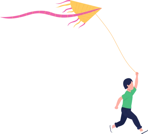 Little boy with flying kite  Illustration