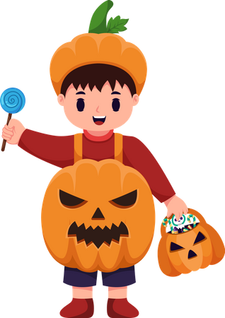 Little Boy with Halloween Costume  Illustration