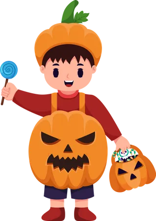 Little Boy with Halloween Costume  Illustration