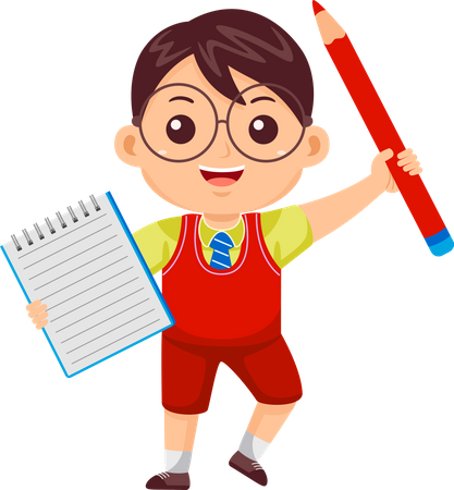 Little Boy with Note and Pencil Illustration