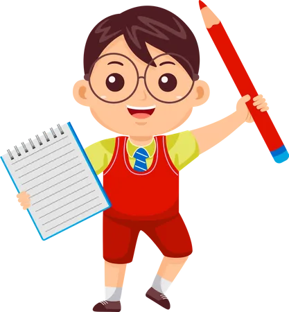 Little Boy with Note and Pencil Illustration