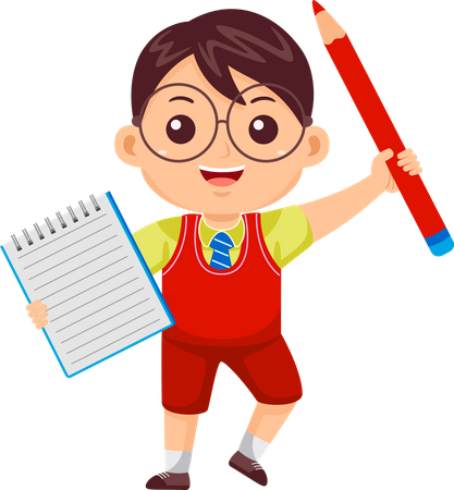 Little Boy with Note and Pencil  Illustration