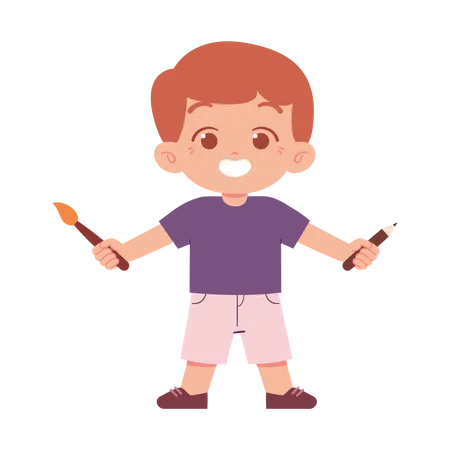 Little Boy With Painting Brush  Illustration
