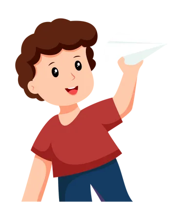 Little Boy With Paper Plane  Illustration